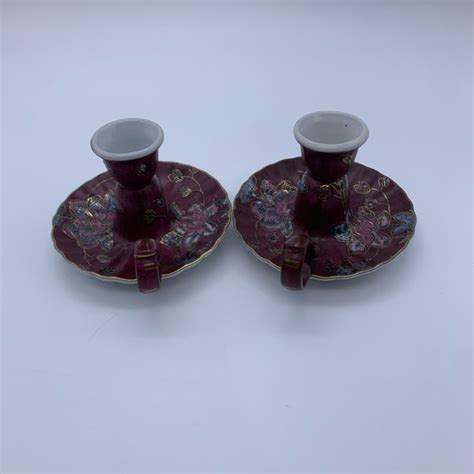 Set Of RARE FENDI Porcelain Chamberstick Asian Style Candle 